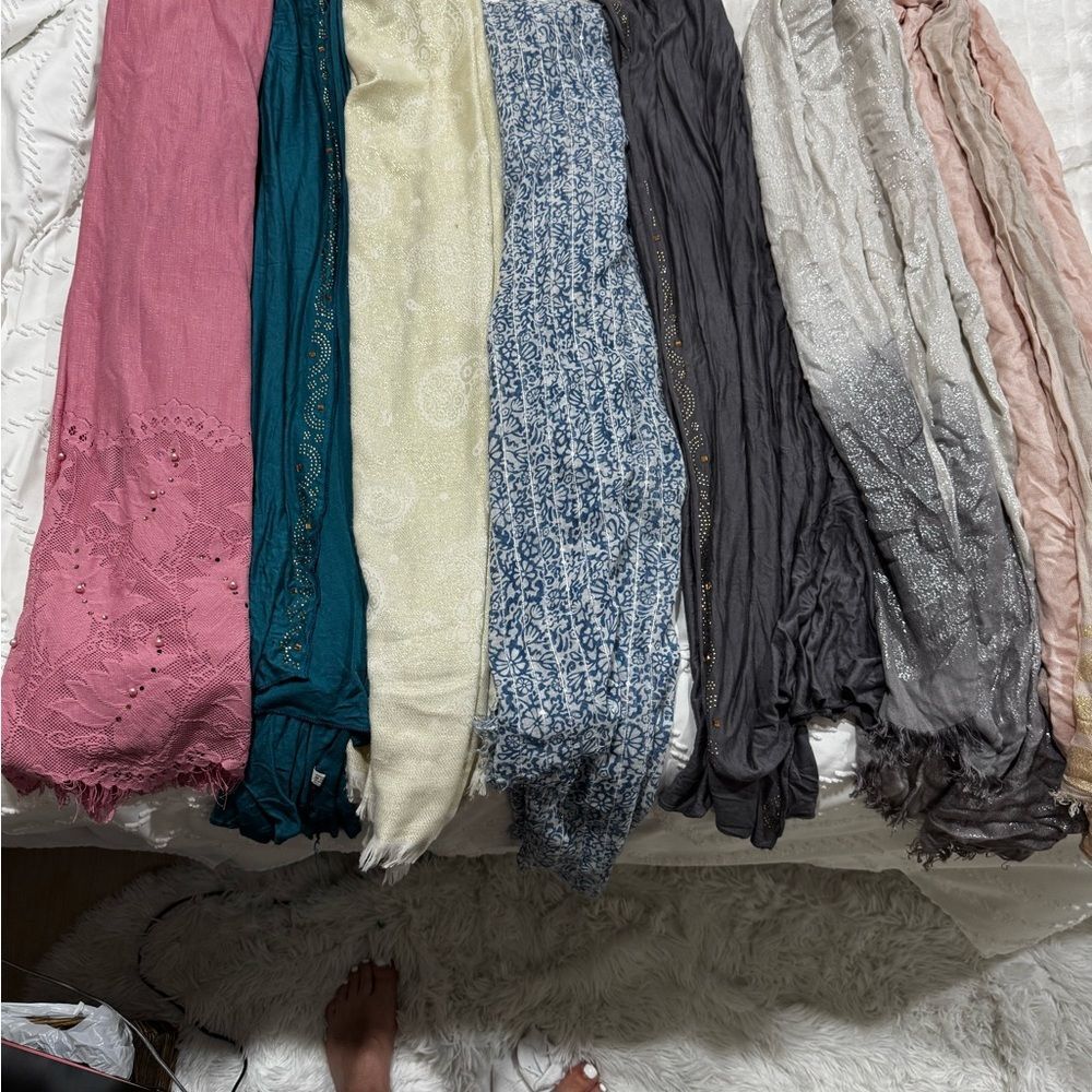 Assorted Lightweight Scarves - Pink, Teal, Cream, Blue, Gray, Silver, Blush